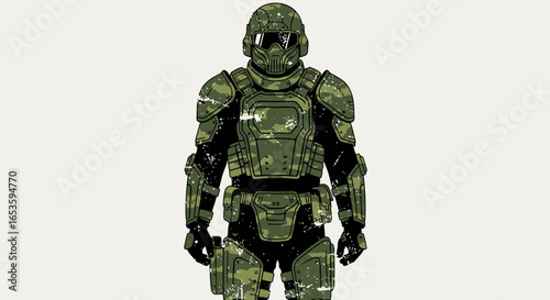 Camouflaged Soldier Illustration: Military Warrior in Tactical Gear for Defense