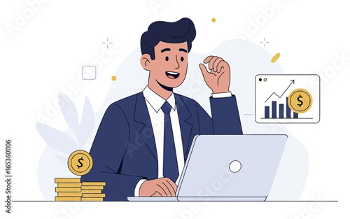 Businessman with Laptop Financial Success and Growing Profits.