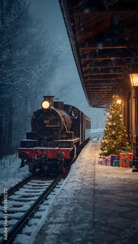 Vintage Steam Train at Christmas Station