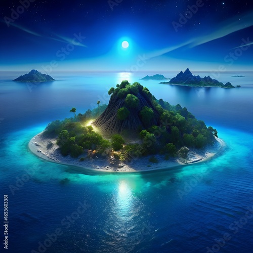 tropical island at night