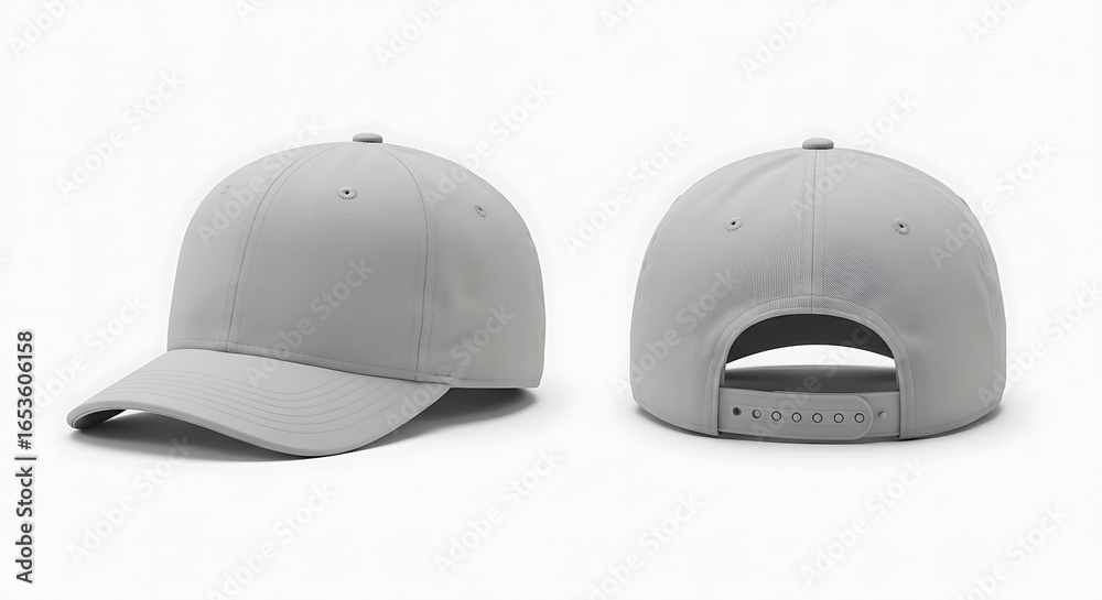 Fototapeta premium Blank grey baseball cap front and back views