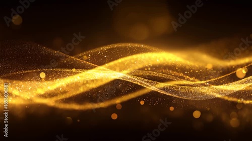 Elegant abstract glowing gold particle wave background with bokeh effect