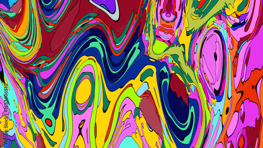 Fototapeta premium Close up of swirling vibrant colors creating an abstract fluid, and psychedelic pattern design effect 