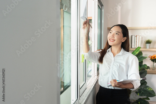 Office Productivity. Young woman organizing workspace and enhancing efficiency. Free Download Office Productivity. Young woman organizing workspace and enhancing efficiency. - GFXLoad