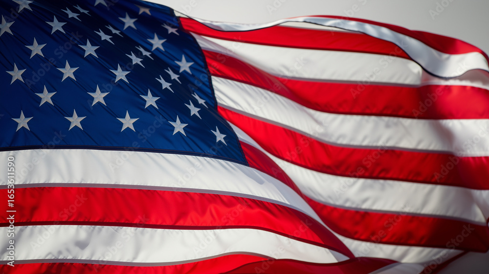 Fototapeta premium United states flag waving proudly, ideal for patriotic themes, independence day, national pride, historical events, and educational visuals.