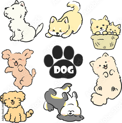 いろいろな犬の可愛いポーズセットイラスト