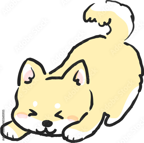 おしりをあげて嬉しそうな茶柴のイラスト　犬のイラスト