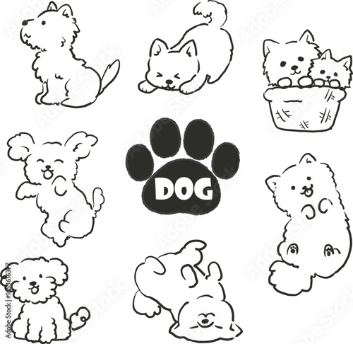 いろいろな犬の可愛いポーズセットイラスト