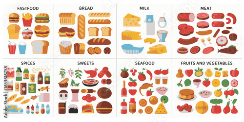 Detailed food illustration grid banner with vibrant colors