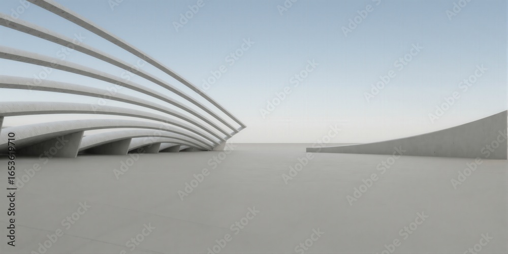 Obraz premium Modern Architectural Structure with Curved Elements and Open Space