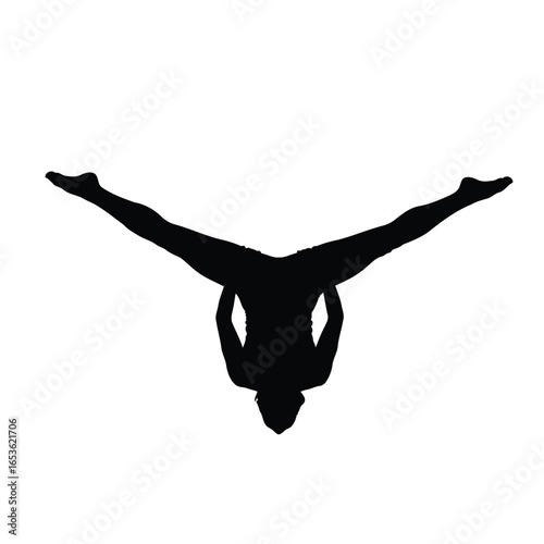Vector illustration of gymnast silhouette in split pose isolated on white background