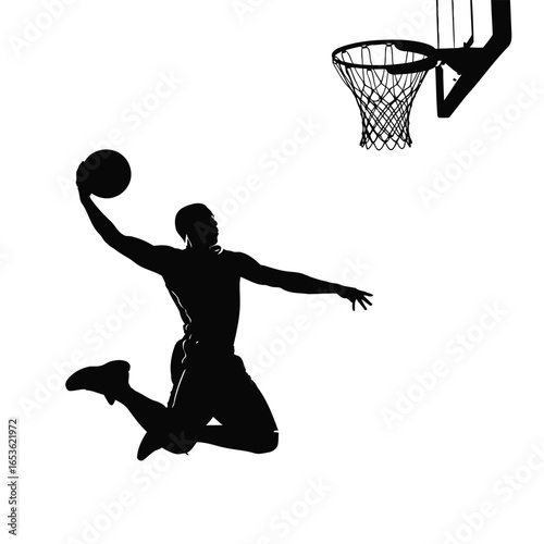 Vector illustration of basketball player jumping to dunk isolated on white background