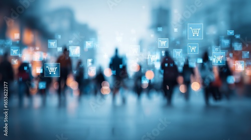 Wallpaper Mural Online Shopping Spree: Crowds Navigating Digital Marketplace with Visual Cues of Commerce and Customer Traffic Torontodigital.ca