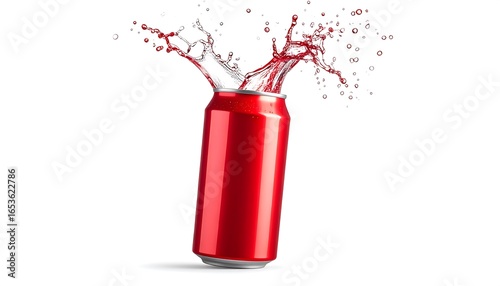 Red soda can with splashing liquid (1)