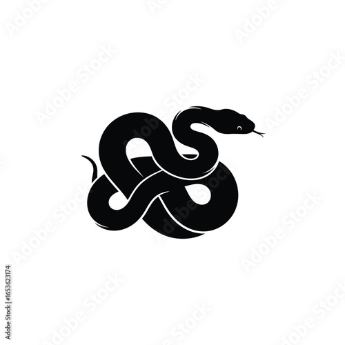 Vector illustration of coiled black snake silhouette isolated on white background