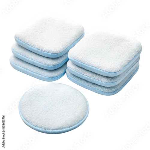 stack of blue towels on white background
