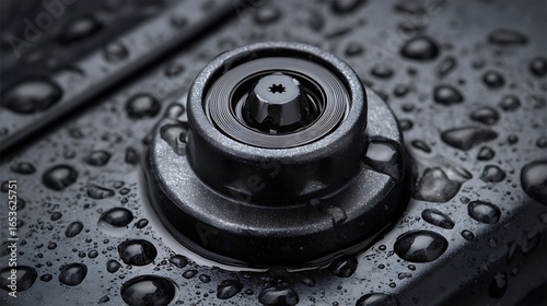 Wallpaper Mural A close-up of a black button with water droplets on it, set against a dark background. Torontodigital.ca