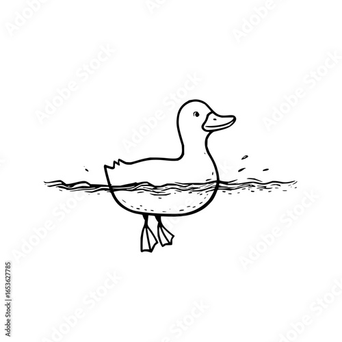 Duck swimming water bird animal illustration cute drawing wildlife nature aquatic waterfowl pond river sketch art