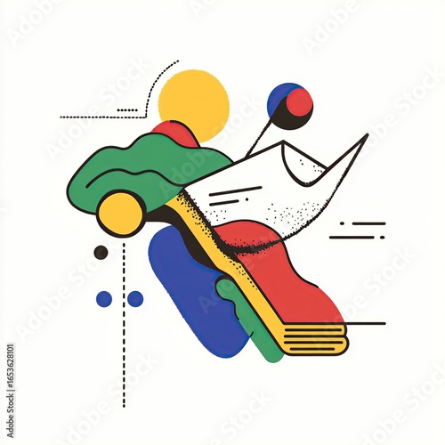 Abstract Geometric Composition with Primary Colors and Paper Element