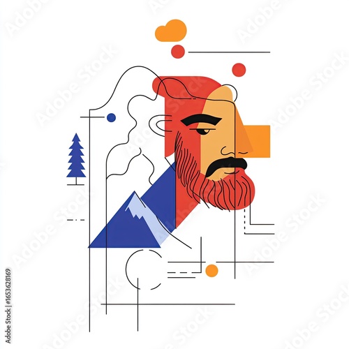Geometric Mountain Man Portrait Illustration