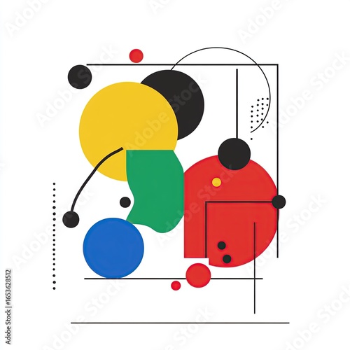 Abstract Geometric Composition with Primary Colors and Linear Elements