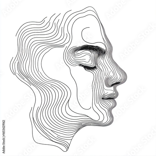 Contour Line Art Portrait of a Woman's Face in Profile
