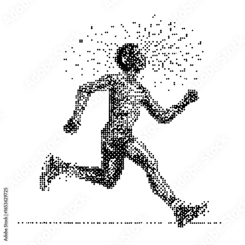Running man digital art illustration pixelated runner sport fitness health exercise jogging motion abstract design