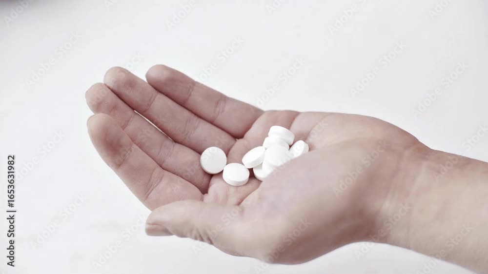 Several Many Pills on hand isolated white modern background medicine healthcare medicine antibiotic Several Many Pills on hand isolated white modern background medicine healthcare medicine antibiotic