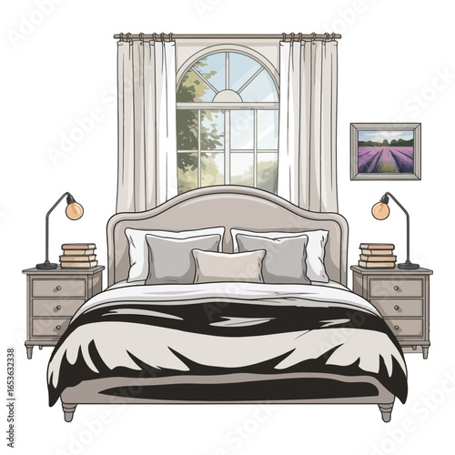 Luxury hotel room with a comfortable bed and modern interior design