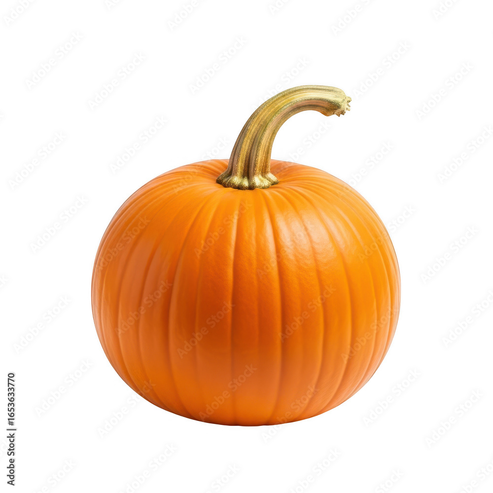 Obraz premium Single Orange Pumpkin with Green Stem Isolated whole fruit isolated on a transparent background