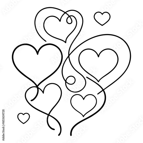 line art icons of love heart vector on white