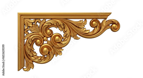 Ornate gold decorative architectural bracket isolated on transparent background