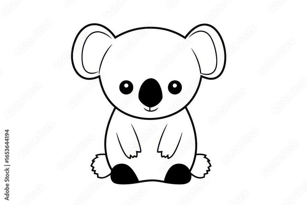 Naklejka premium Cute kawaii koala line art coloring page with thick black outline, simple cartoon animal drawing, isolated flat vector illustration on pure white background