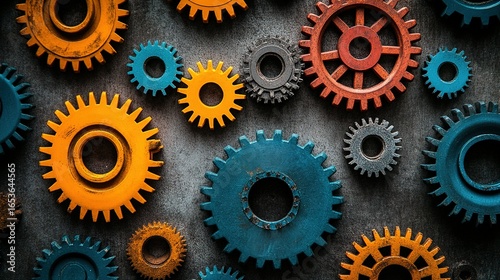 Wallpaper Mural Colorful gears and cogs arranged on a textured surface creating a mechanical pattern. Torontodigital.ca