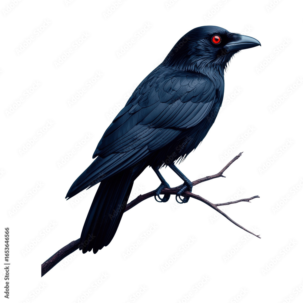 Obraz premium Mysterious black raven perched on a branch