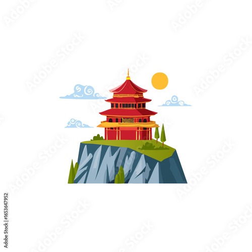 Heavenly Temple Above Rocky Cliff