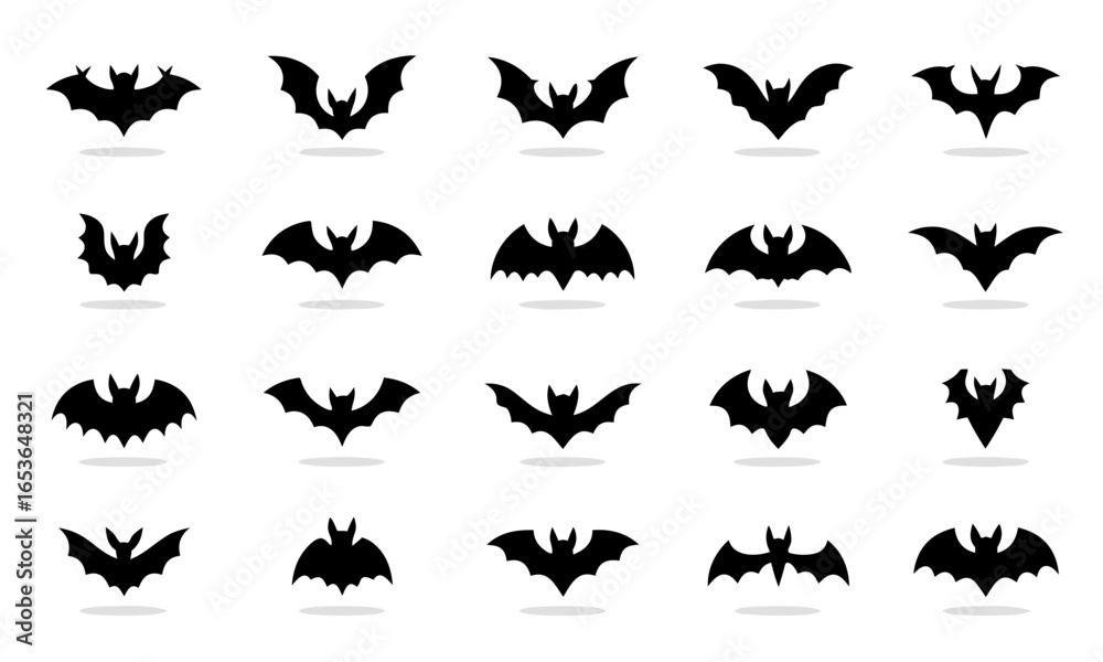 Fototapeta premium set of halloween, decoration, party, festival, word, lettering, text, typography, ghost, bat, spider's web, skittish, creepy, celebrate, silhouette, black, illustration, doodle, clip art of bats