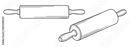 Artistic depiction of two rolling pins, kitchen utensils utilized in culinary arts.