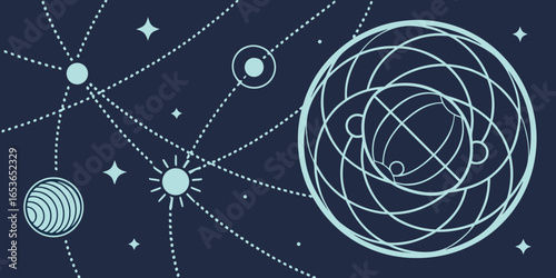 Cosmic network of planets and stars with abstract geometric sphere in deep space
