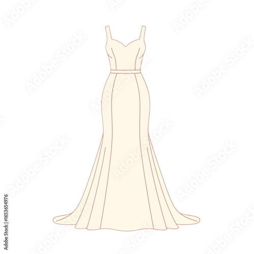 Elegant ivory wedding dress illustration, a classic mermaid silhouette with delicate straps, perfect for bridal designs, fashion templates, or romantic event graphics. A timeless choice