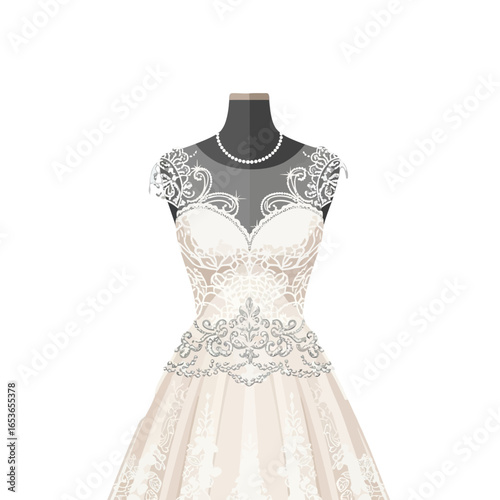 Elegant wedding dress with delicate lace details, a symbol of timeless romance and sophisticated bridal style for your special day, perfect for invitations and design