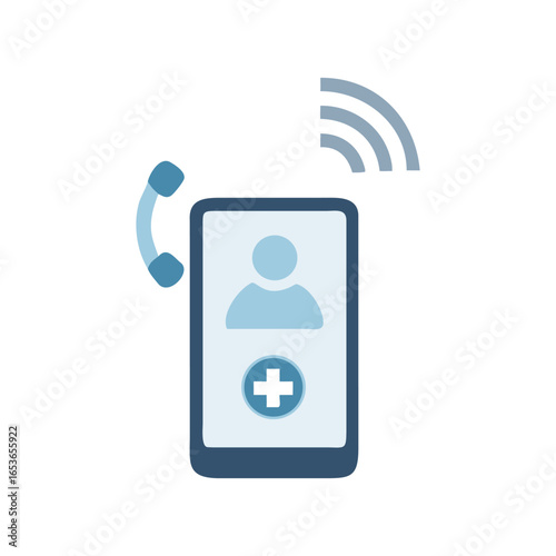 Smartphone showing a video call with a medical cross icon mobile communication