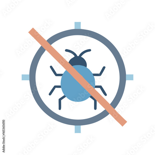 Target symbol with bug icon and prohibition line bullseye crosshairs
