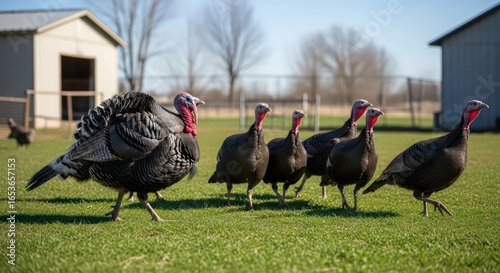 Group of Wild Turkeys on a Grassy Field