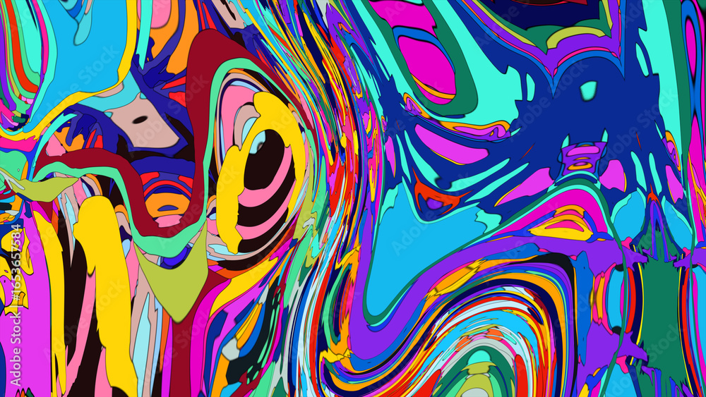 Fototapeta premium Close up of swirling vibrant colors creating an abstract fluid, and psychedelic pattern design effect 