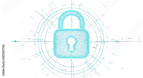 Digital padlock icon representing cybersecurity and data protection isolated on transparent background