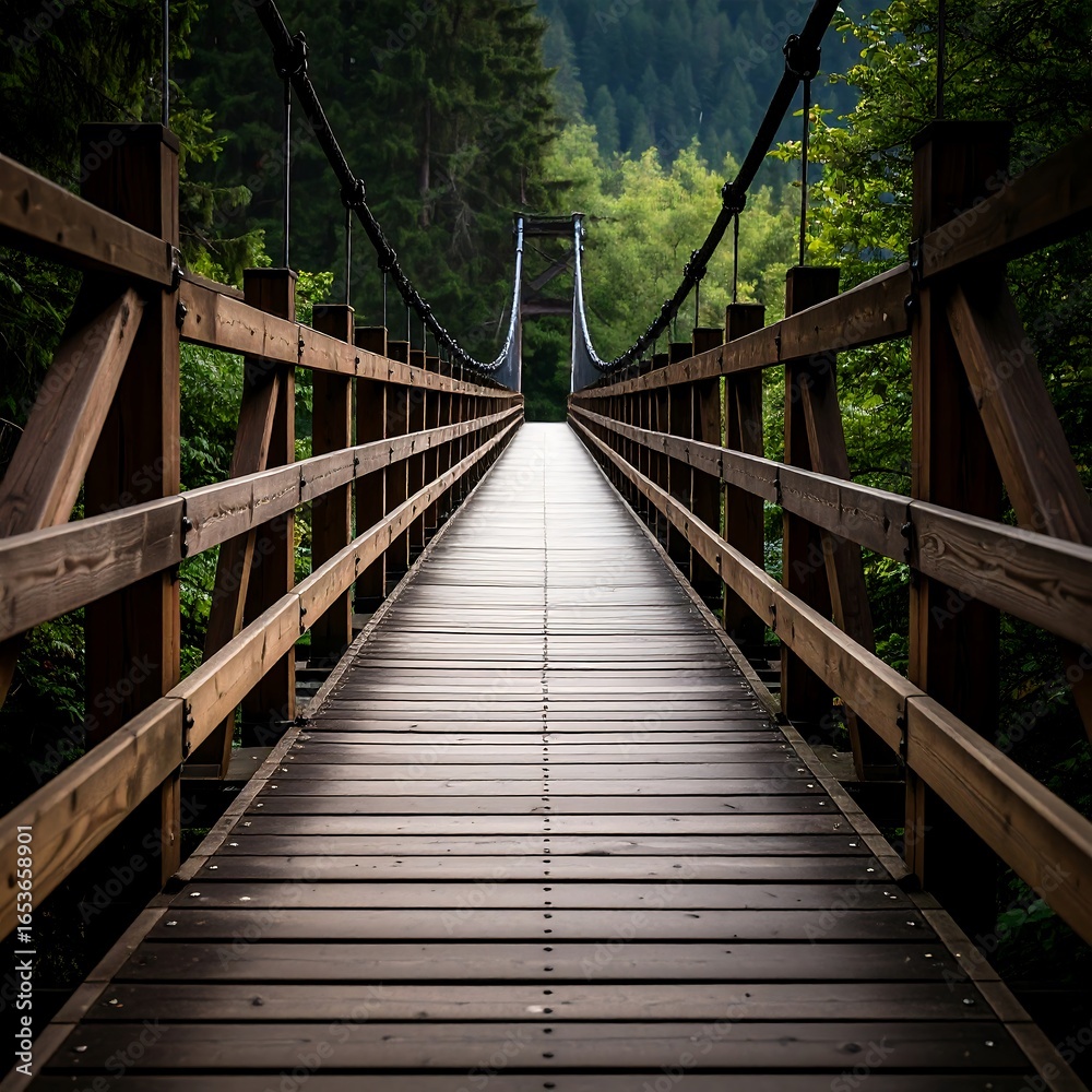 Fototapeta premium Wooden suspension bridge in forest