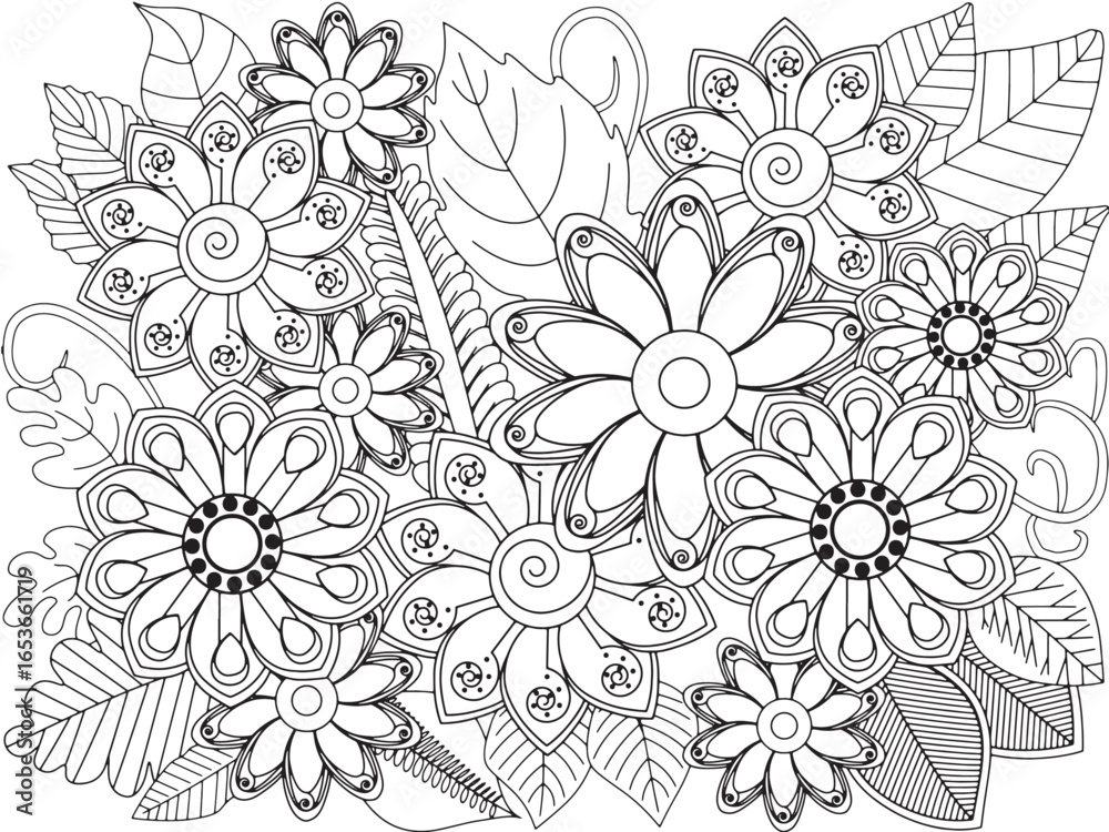 Fototapeta premium Detailed flower coloring pages