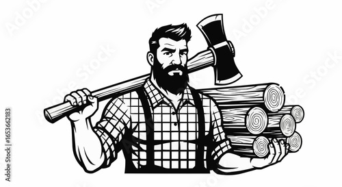 Lumberjack with Axe and Logs Illustration