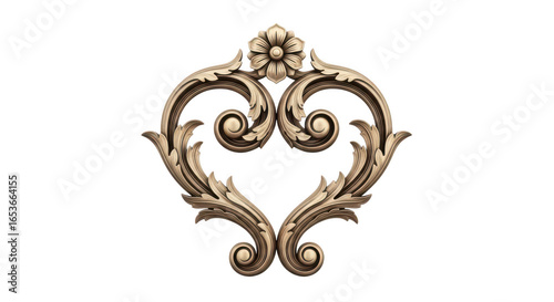 Ornate golden baroque decorative element isolated on transparent background